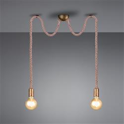 Rope Old Brass & Brown Two Light Ceiling Pendant 310100204