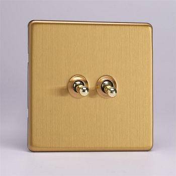 Satin Brass 2 Gang Toggle Switch XDBT2S