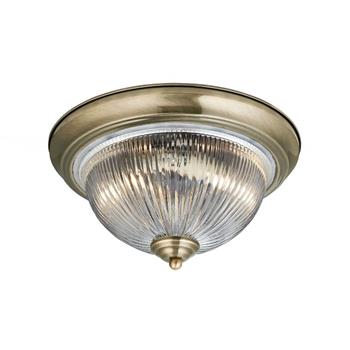American Diner IP44 Antique Brass And Ribbed Glass Bathroom Flush 4370