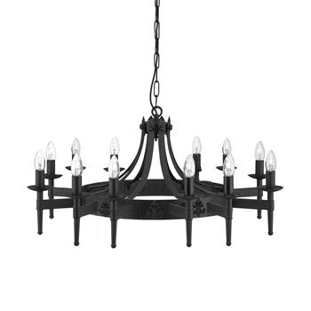 Cartwheel Black Wrought Iron 12 Light Ceiling Fitting 24212-12BK