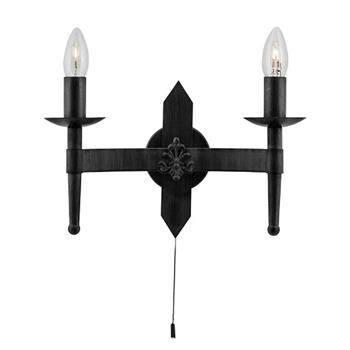 Cartwheel Wrought Iron Black Double Wall Light 2422-2BK