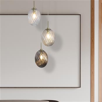 Whirl Three Light Satin Brass And Glass Ceiling Pendant 24142-3SB