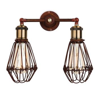 Arcade Rustic Brown & Antique Brass Double Wall Light 3713RB
