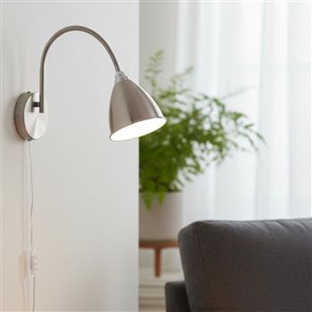 Bari Plug-In Brushed Steel Flexi-Neck Wall Light 6889BS