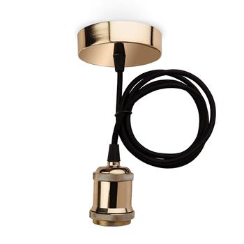 Brass and Black Fabric Single Pendant 7681BR