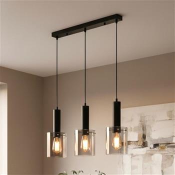 Phase 3-Light Black and Smoked Glass Pendant Bar 6936BK