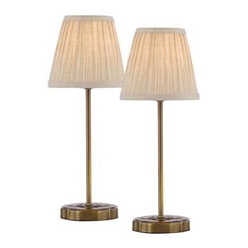 Adyara Twin Pack Of Antique Bronze With Linen Pleated Shades Table Lamps ADY4263