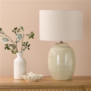 Amsara Cream Ceramic Table Lamp And Ivory Drum Shade AMS4224