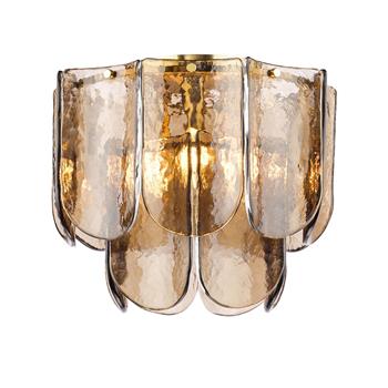 Anielle 3 Light Natural Brass And Tea Smoked Dappled Glass Flush Fitting ANI5342