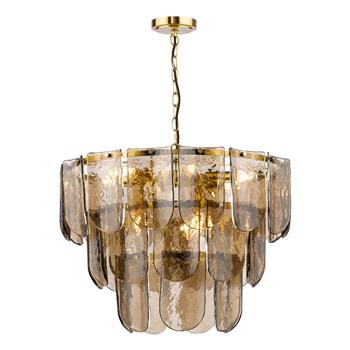 Anielle 9 Light Natural Brass And Dappled Tea Smoked Glass Pendant ANI1342