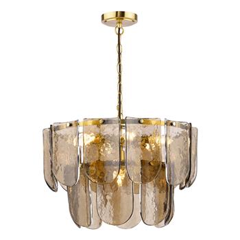 Anielle Natural Brass And Dappled Tea Smoked Glass 7 Light Pendant ANI3442