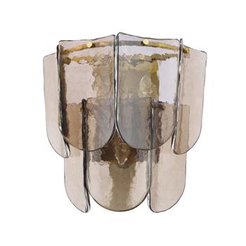 Anielle Natural Brass And Dappled Tea Smoked Glass Triple Wall Light ANI3042