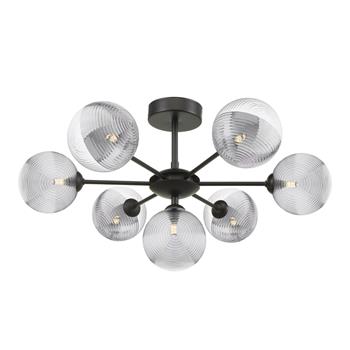 Cohen 7 Light Matt Black Semi-Flush With Globe Glass Shade