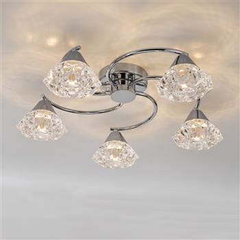 Dilys 5 Light Polished Chrome And Clear Glass Semi-Flush Fitting DIL5450