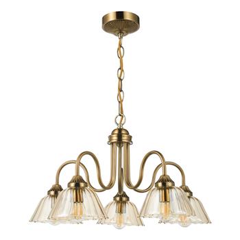 Erika Antique Bronze And Amber Glass 5 Light Multi-Arm Fitting ERI0563