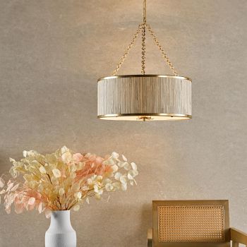 Fenella 5 Light Gold Leaf And Natural Seagrass Drum Pendant Fitting FEN0535
