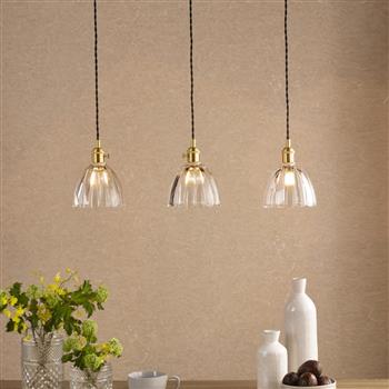 Hadano 3 Light Domed Scalloped Glass Linear Pendant 