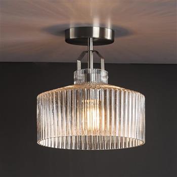 Lenka Satin Nickel And Clear Ribbed Glass Semi Flush Fitting LEN4846