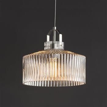 Lenka Satin Nickel And Clear Ribbed Glass Single Pendant LEN0146