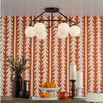 Luana 6 Light Matt Black And Opal Glass Semi Flush Fitting LUA6422