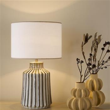 Nedra Natural Ribbed Ceramic Table Lamp And White Shade NED4229