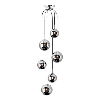 Nico 6 Light Polished Chrome And Smoked Glass Cluster Pendant NIC0650
