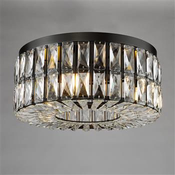 Relena Matt Black And Crystal 4 light Flush Fitting REL0422