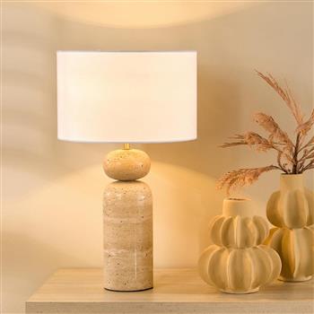 Soyala Natural Sand Stone Travertine And White Shade Table Lamp SOY4229 