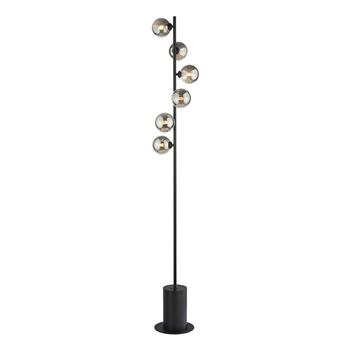 Spiral 6 Light Matt Black And Globe Glass Floor Lamp