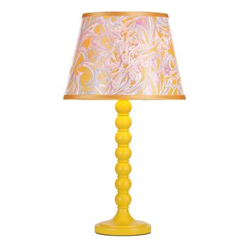 Spool Bobbin Table Lamp With Patterned Shade