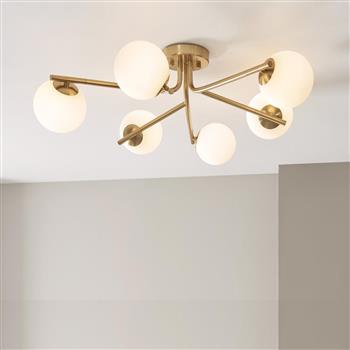 Aaron 6 Light Brushed Aged Brass Plate And Opal Glass Semi Flush 118651