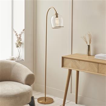 Ashcoft Brushed Aged Brass Plate And Ribbed Glass Floor Lamp