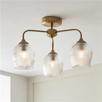 Ashcroft 3 Light Brushed Aged Brass Plate And Clear Glass Semi Flush 