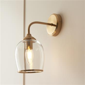 Ashcroft Brushed Aged Brass Plate And Clear Glass Wall Light