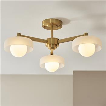 Boss 3 Light Brushed Aged Brass Plate With Frosted Opal Glass Semi Flush 120631