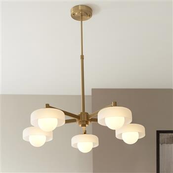 Boss 5 Light Brushed Aged Brass Plate With Frosted Opal Glass Pendant 120632