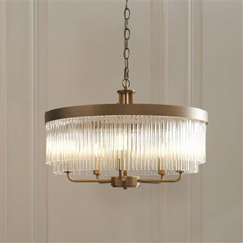 Clemont Warm Antique Brass And Clear Glass Five Light Pendant Fitting 119110