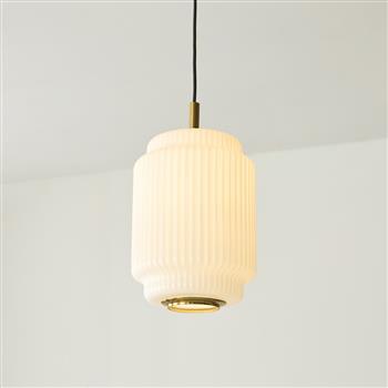 Evora Narrow Single Aged Brass and Opal Glass Pendant 122054