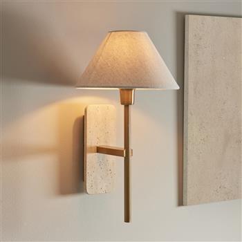 Faro Vintage Brass Plated And Natural Linen Shade Wall Light