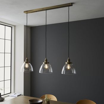 Hansen Three Bar Pendant, Antique Brass & Clear Glass 98114