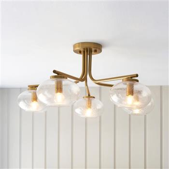 Jacob Warm Brass Plate And Clear Bubble Glass 5 Light Semi Flush 118508