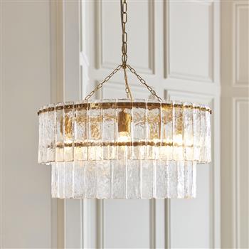 Karine Brushed Aged Brass Plate And Textured Glass 5 Light Pendant 118469