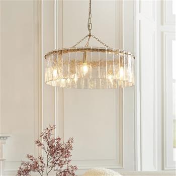 Karine Aged Brass Plate With Textured Glass Five Light Pendant 118468