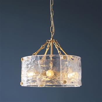 Keller 4 Light Brushed Aged Brass And Textured Glass Pendant Fitting 118583