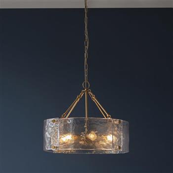 Keller Brushed Aged Brass And Textured Glass 6 Light Pendant 118584