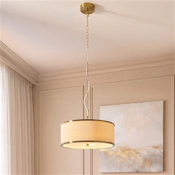 Lexi 3-Light Ivory Fabric and Aged Brass Pendant 121989