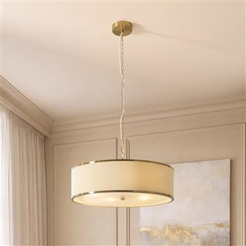 Lexi 5-Light Ivory Fabric and Aged Brass Pendant 121990