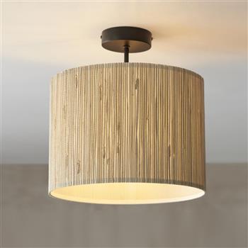 Longshore Semi-Flush Natural Seagrass And Black Ceiling Light 101695