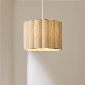  Olson Oak-Stained Ash Wood and Natural Fabric Pendant 120762