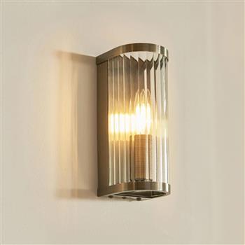 Ridgeton Antique Brass Plate And Clear Ribbed Glass Single Wall Light 118596